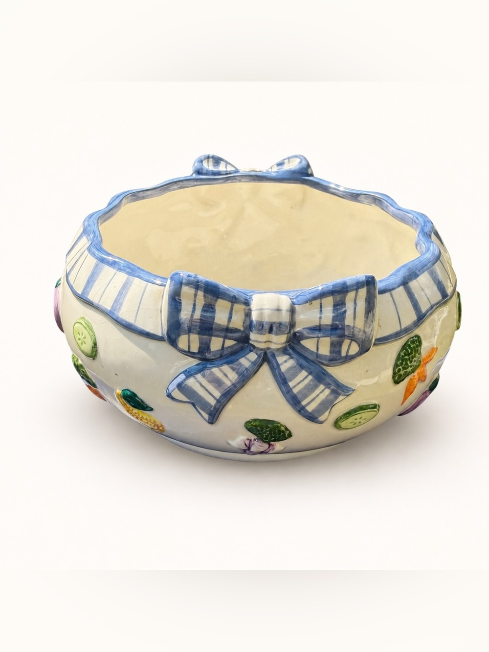 Vintage 1994 Fitz & Floyd Petits Vegs Vegetable Bow Serving Bowl Blue White 6”